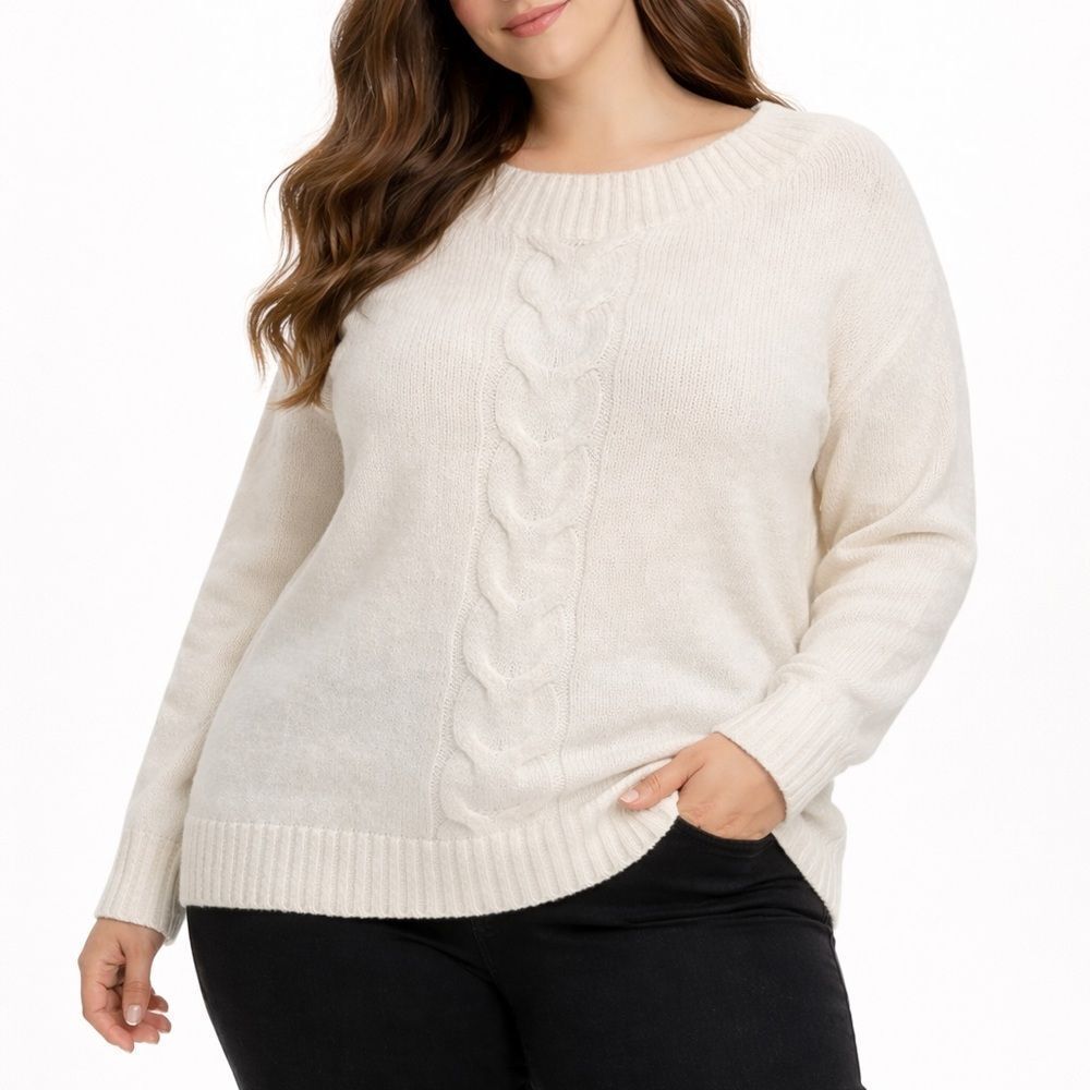 Lane Bryant White Cable Knit Wide Neck Sweater Size 14/16 NWOT